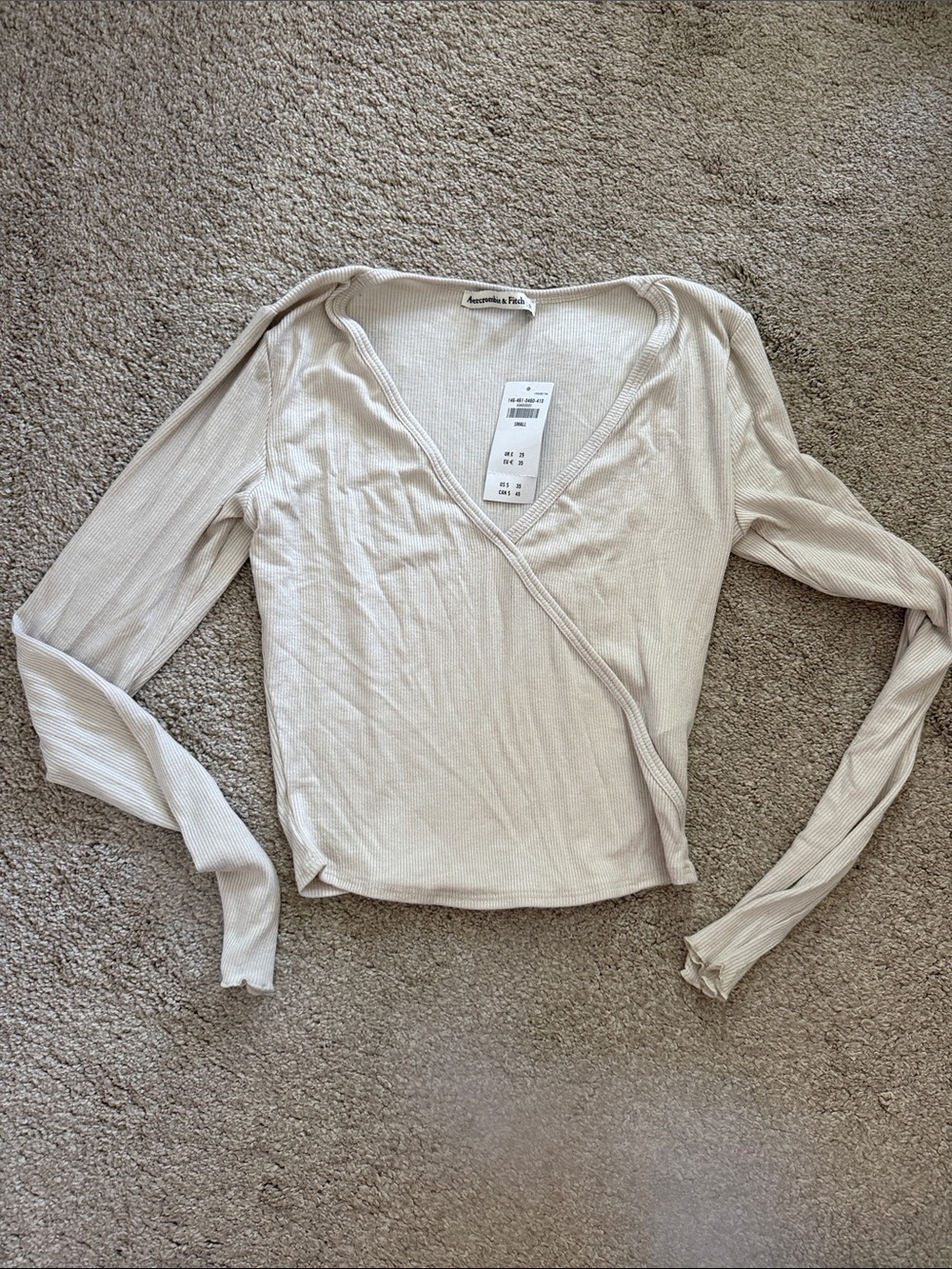 Abercrombie and Fitch Cream Wrap Ribbed Long-Sleeve Top
